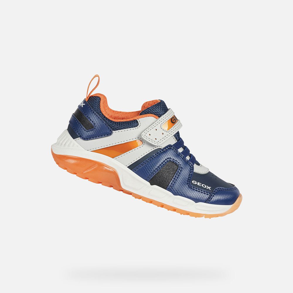 Basket Geox Spaziale - Bleu Marine/Orange - Garcon 261378-MZW